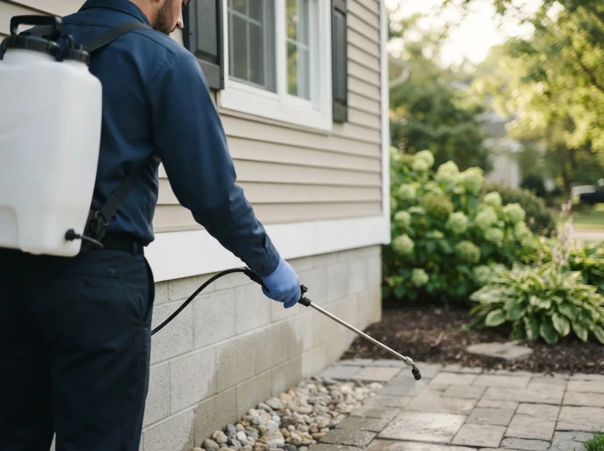 Pest control technician inspecting a home in Pontotoc, TX